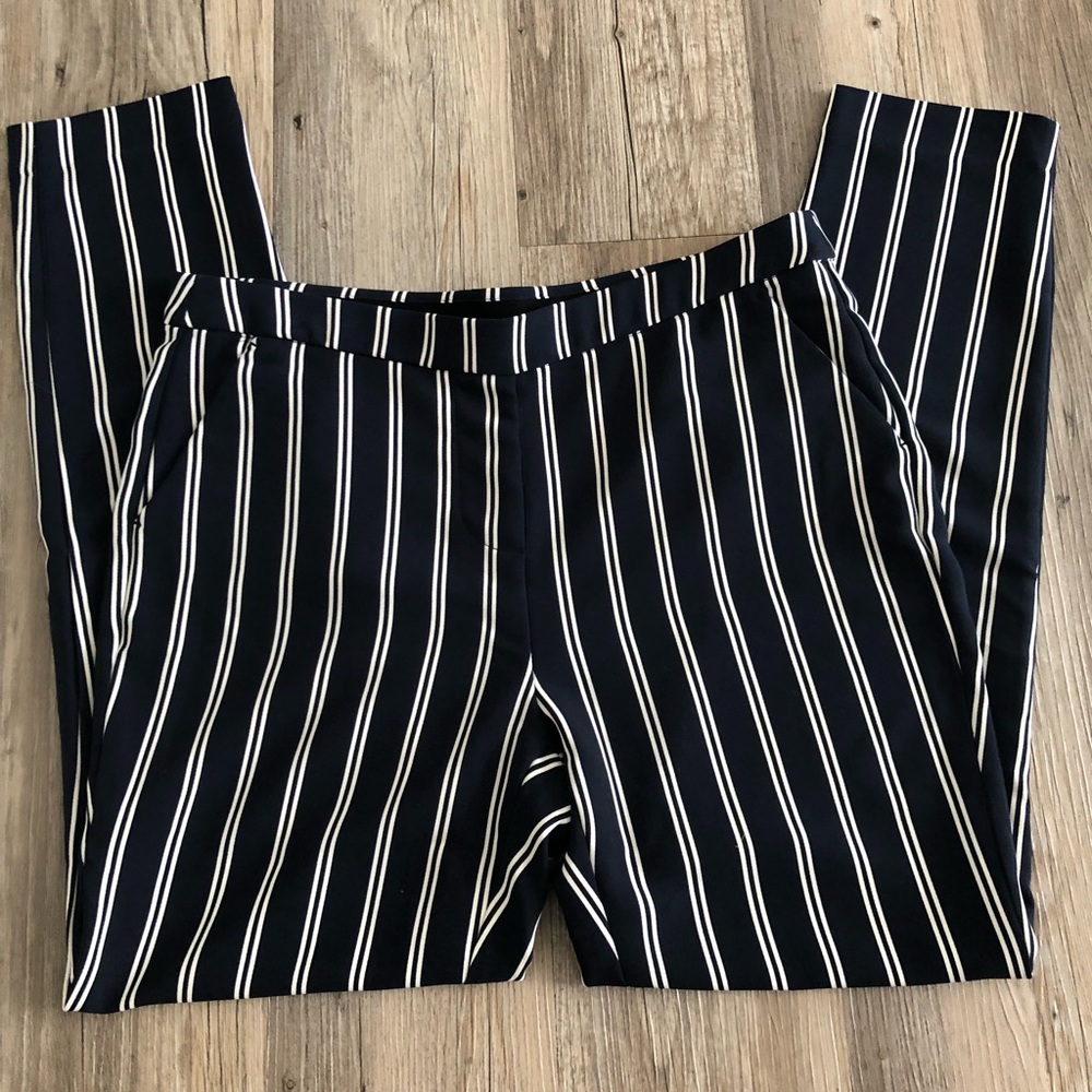 Navy and White Vertical Striped Pants